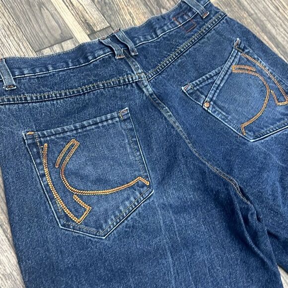 🔥🔥Vintage Karl Kani Baggy Fit Raw Denim Embroidered Jeans Shorts Jorts Men Sz - Picture 3 of 13